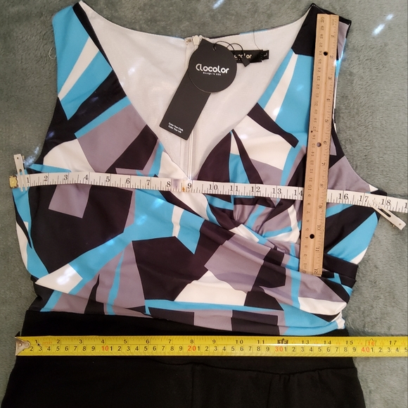 NWT!  CLOCOLOR WOMEN SHEATH DRESS  STRETCH SLEEVELESS SURPLICE V- NECKLINE SZ L - Picture 5 of 8